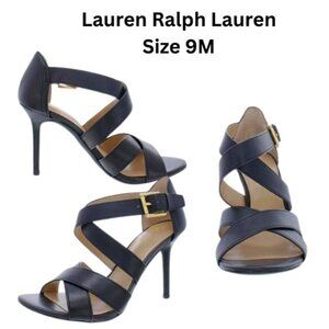 Lauren Ralph Lauren Black  Leather Gisella Open Toe Pumps Size 9M EUC